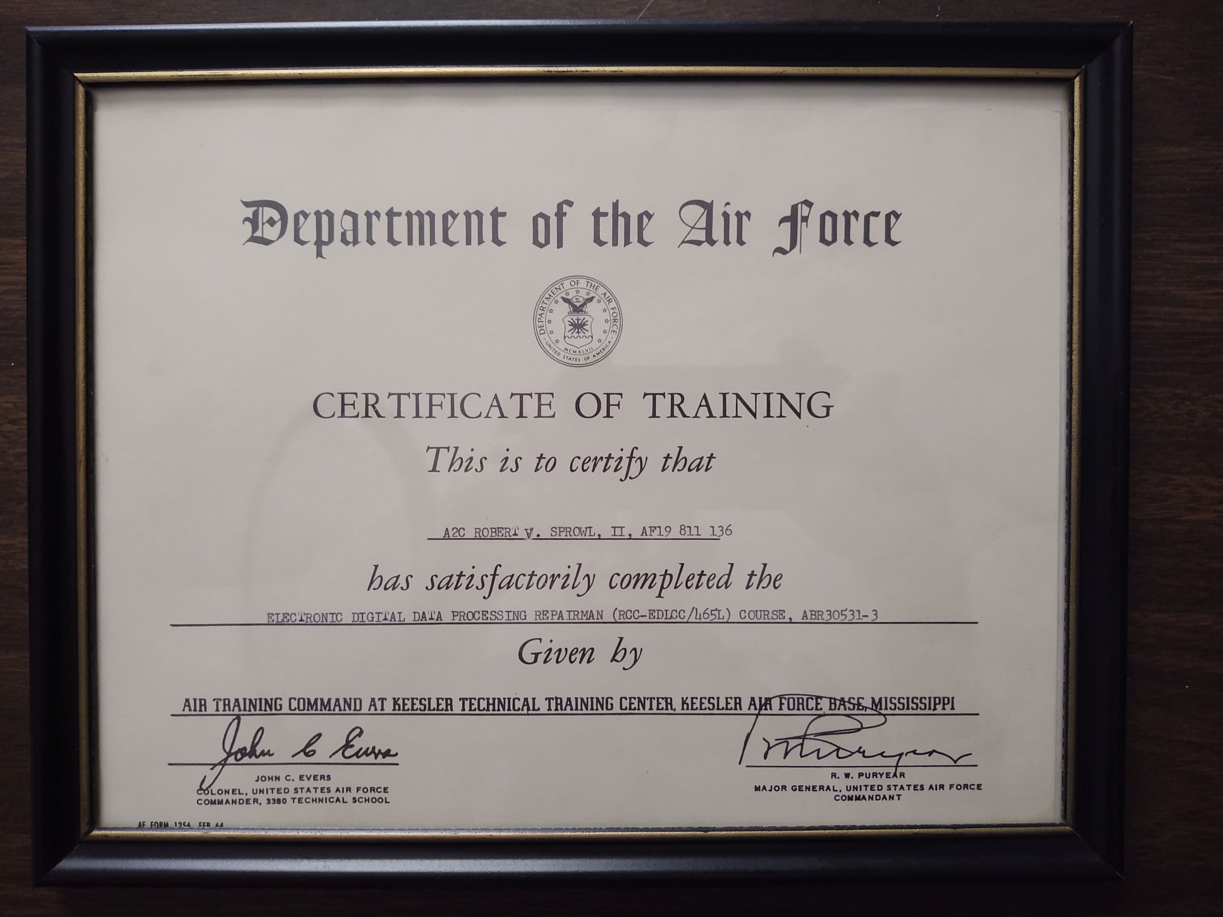 Technician training certificate.